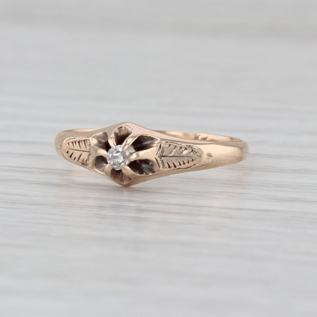 Vintage 0.05ct Old Mine Diamond Solitaire Engagement Ring 10k Gold Size 7.25