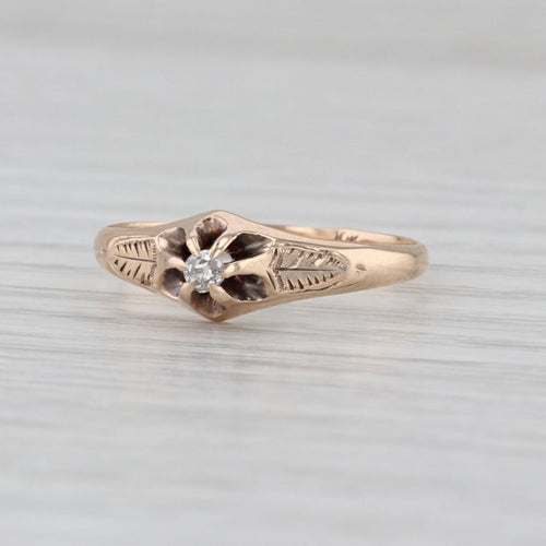 Vintage 0.05ct Old Mine Diamond Solitaire Engagement Ring 10k Gold Size 7.25
