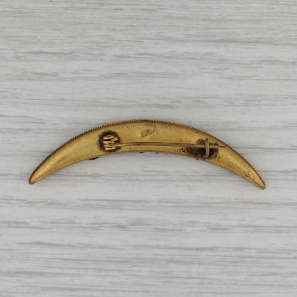 Antique Glass Micro Mosaic Crescent Brooch Gold Filled Pin
