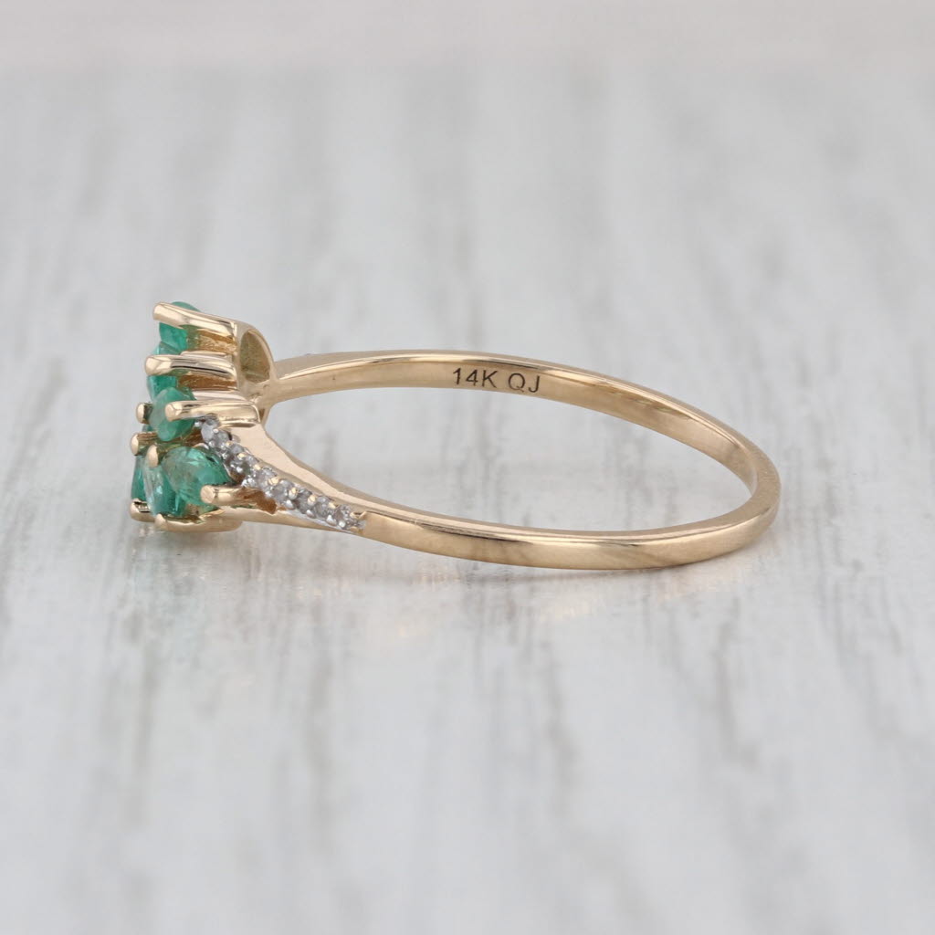 0.78ctw Emerald Diamond Leaf Ring 14k Yellow Gold Size 9