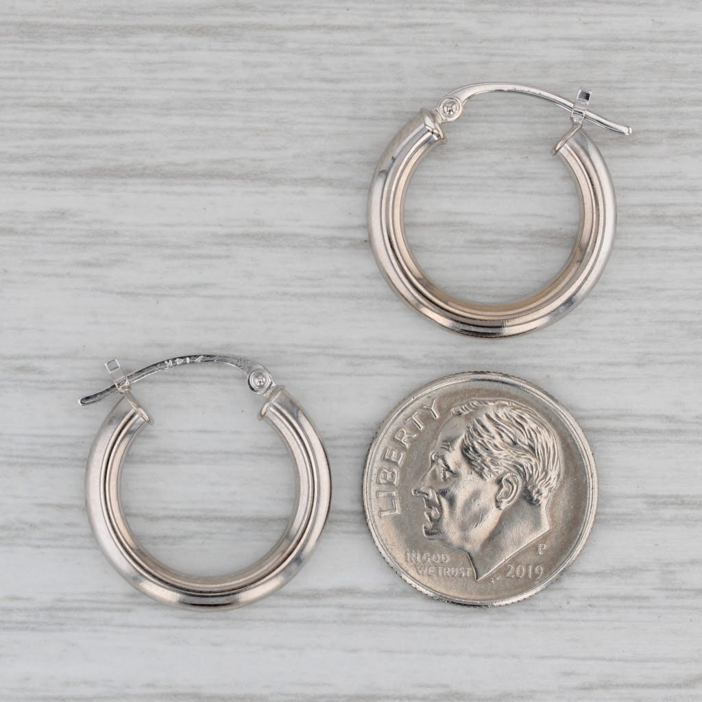 Gray Small Round Hoop Earrings 14k White Gold Snap Top Hoops