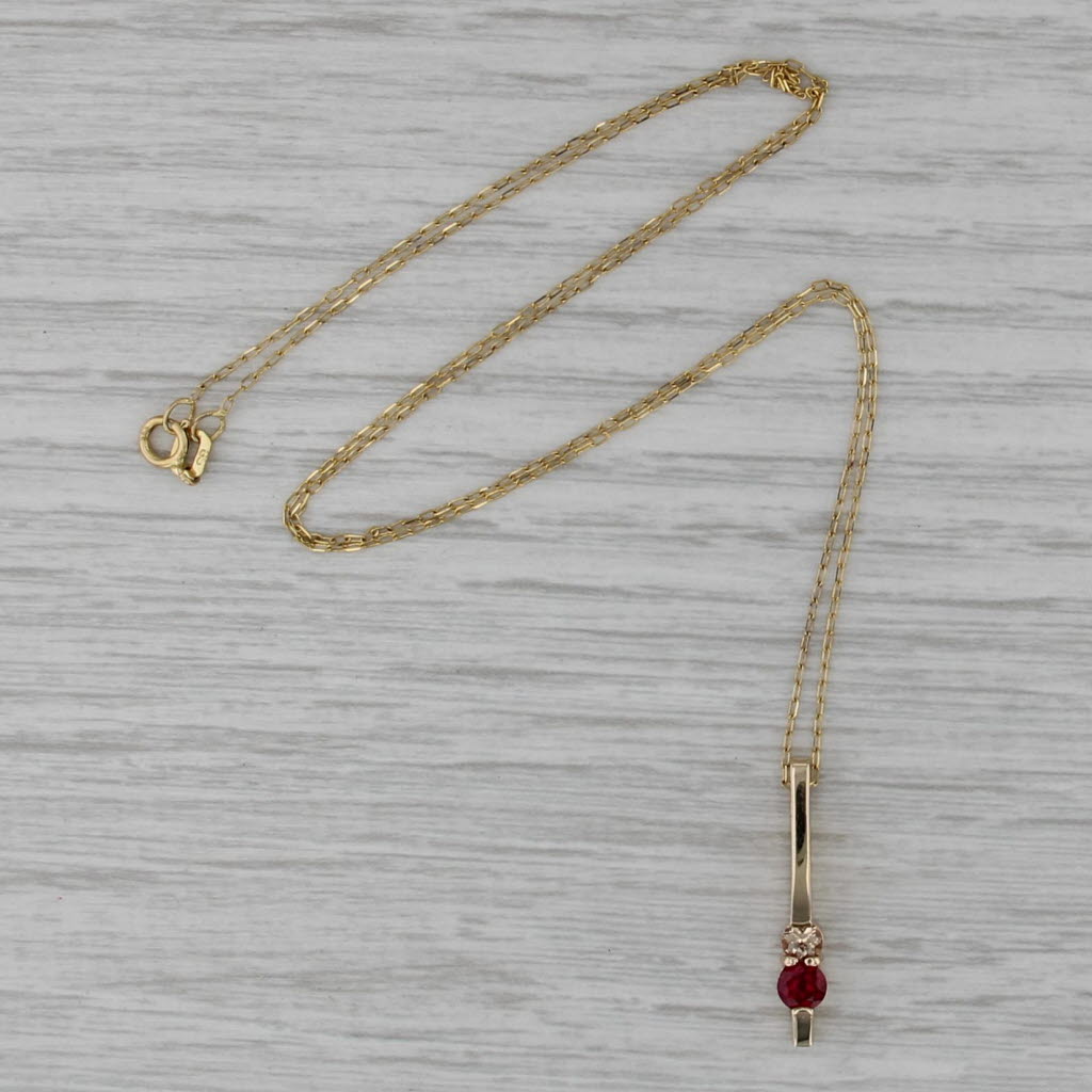 Ruby Topaz Bar Pendant Necklace 14k Yellow Gold 18" Cable Chain