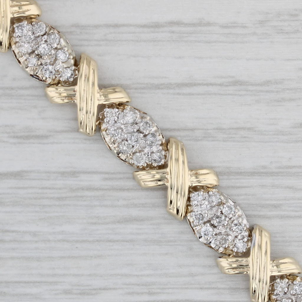 Gray 1.45ctw Diamond Cluster X Link Bracelet 14k Yellow Gold 6.75" 8.3mm