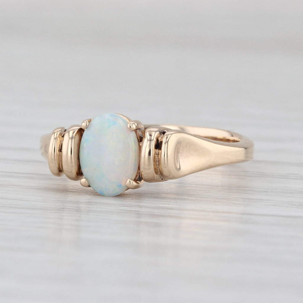 Vintage Oval Cabochon Opal Solitaire Ring 10k Yellow Gold Size 5.75-6