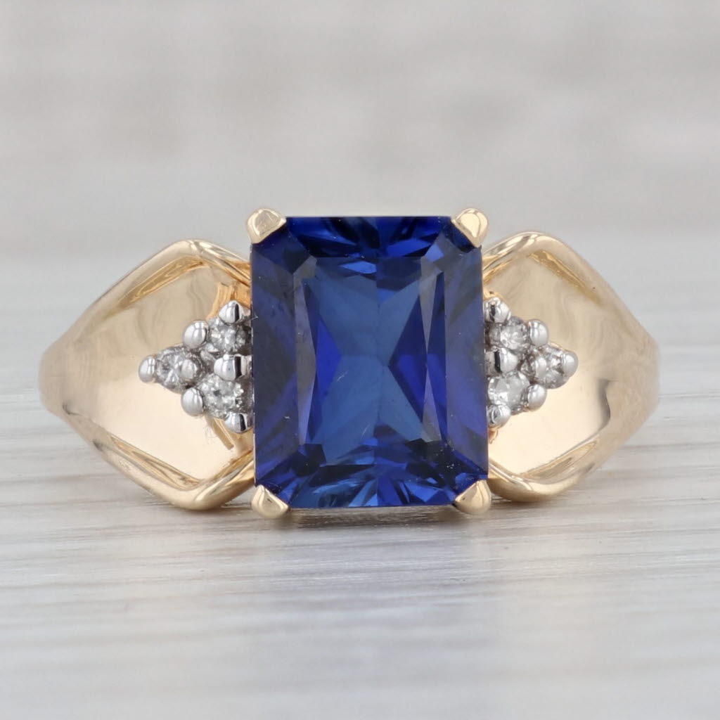 Gray 1.06ctw Lab Created Blue Sapphire Diamond Ring 10k Yellow Gold Size 11.75