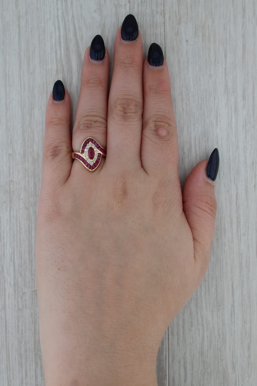 2.20ctw Marquise Ruby Diamond Halo Bypass Ring 14k Yellow Gold Size 5.75-6