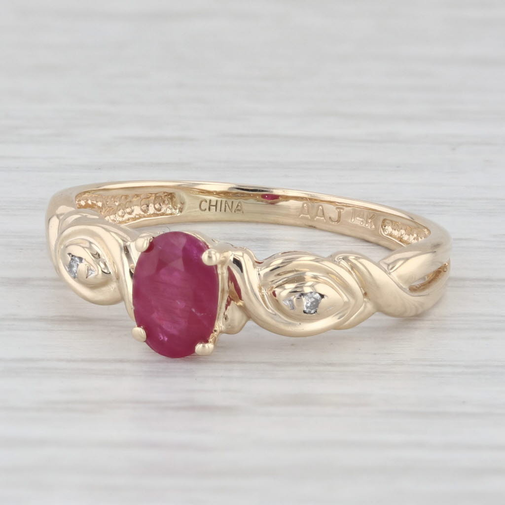 Light Gray 0.38ct Ruby Solitaire Ring 14k Yellow Gold Size 7.25 Diamond Accents