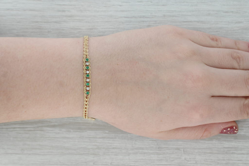 0.30ctw Emerald Diamond Rope Chain Bracelet 14k Yellow Gold 7"