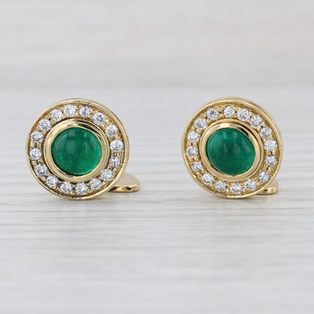 Emerald Diamond Halo Cufflinks 4 Shirt Studs 18k 14k Gold Vintage Men's