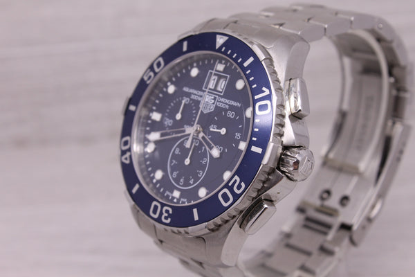 Tag Heuer Blue Aquaracer Chronograph Mens 44mm Steel Quartz Watch CAN1011