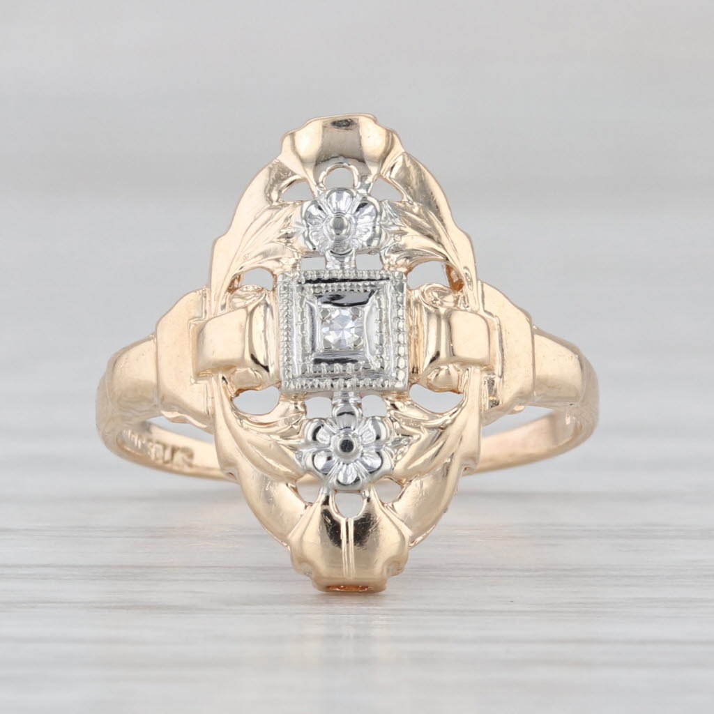 Vintage Floral Diamond Ring 14k Yellow Gold Size 5.25 Wedding Bells