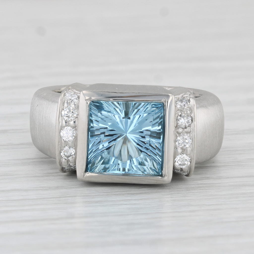 Light Gray 2.45ctw Aquamarine Diamond Ring Platinum Size 6.75 Brushed Finish