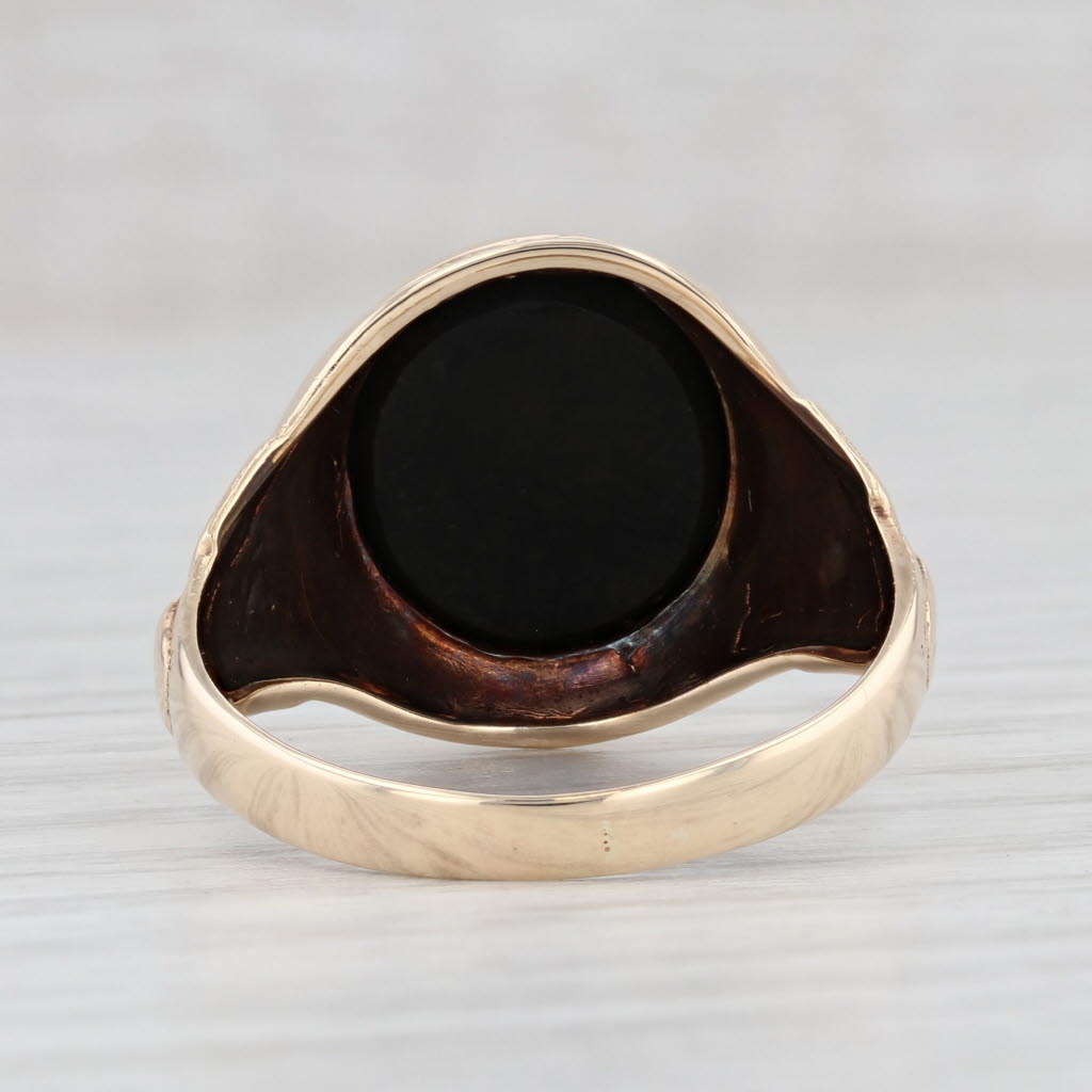 Light Gray Black Onyx Ring 10k Yellow Gold Oval Solitaire Signet Size 10