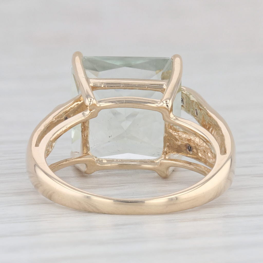 Light Gray 6.16ctw Prasiolite Green Amethyst Diamond Ring 10k Yellow Gold Cathedral Band