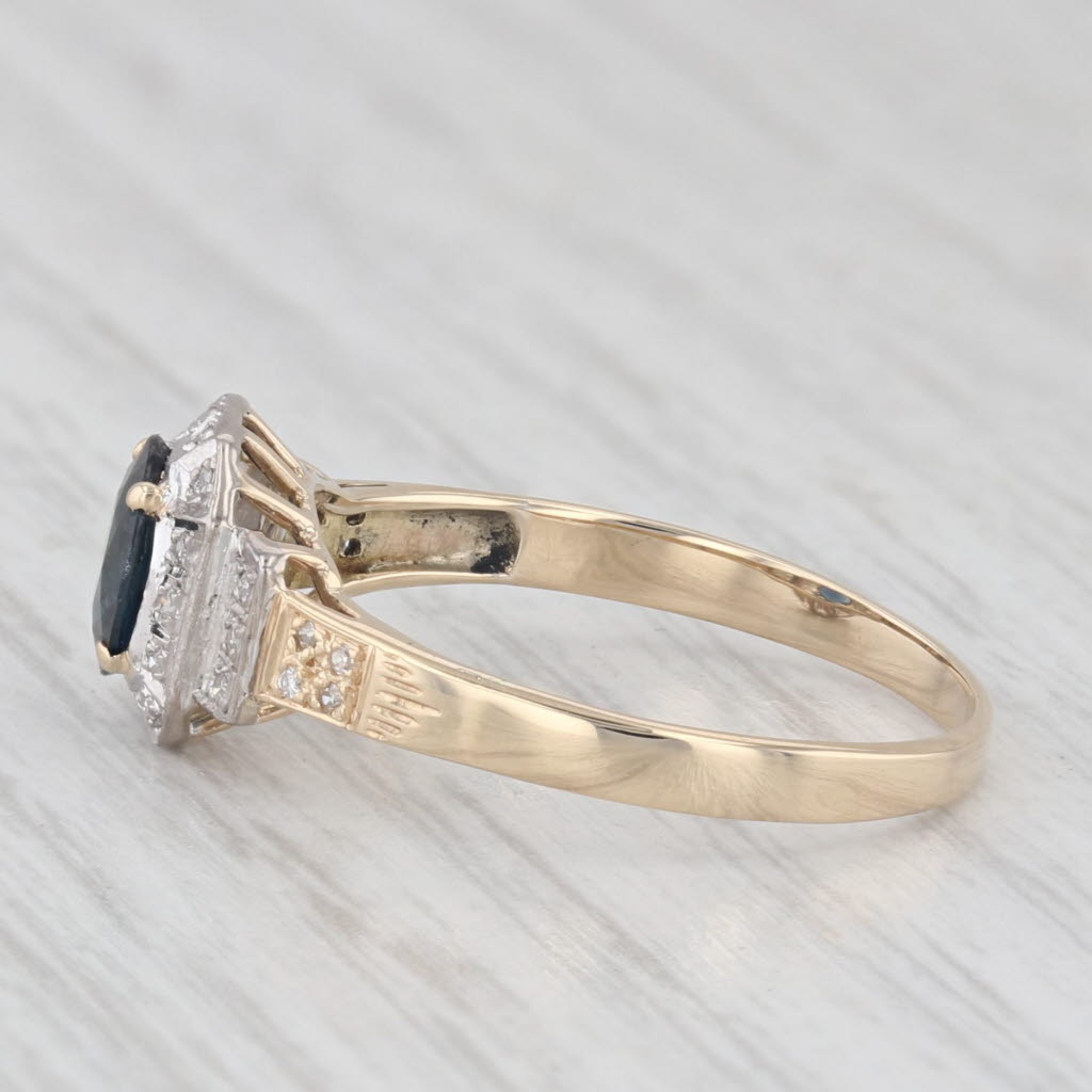 Light Gray Vintage 1.1ctw Blue Sapphire Diamond Halo 14k Yellow Ring 14k Gold Engagement