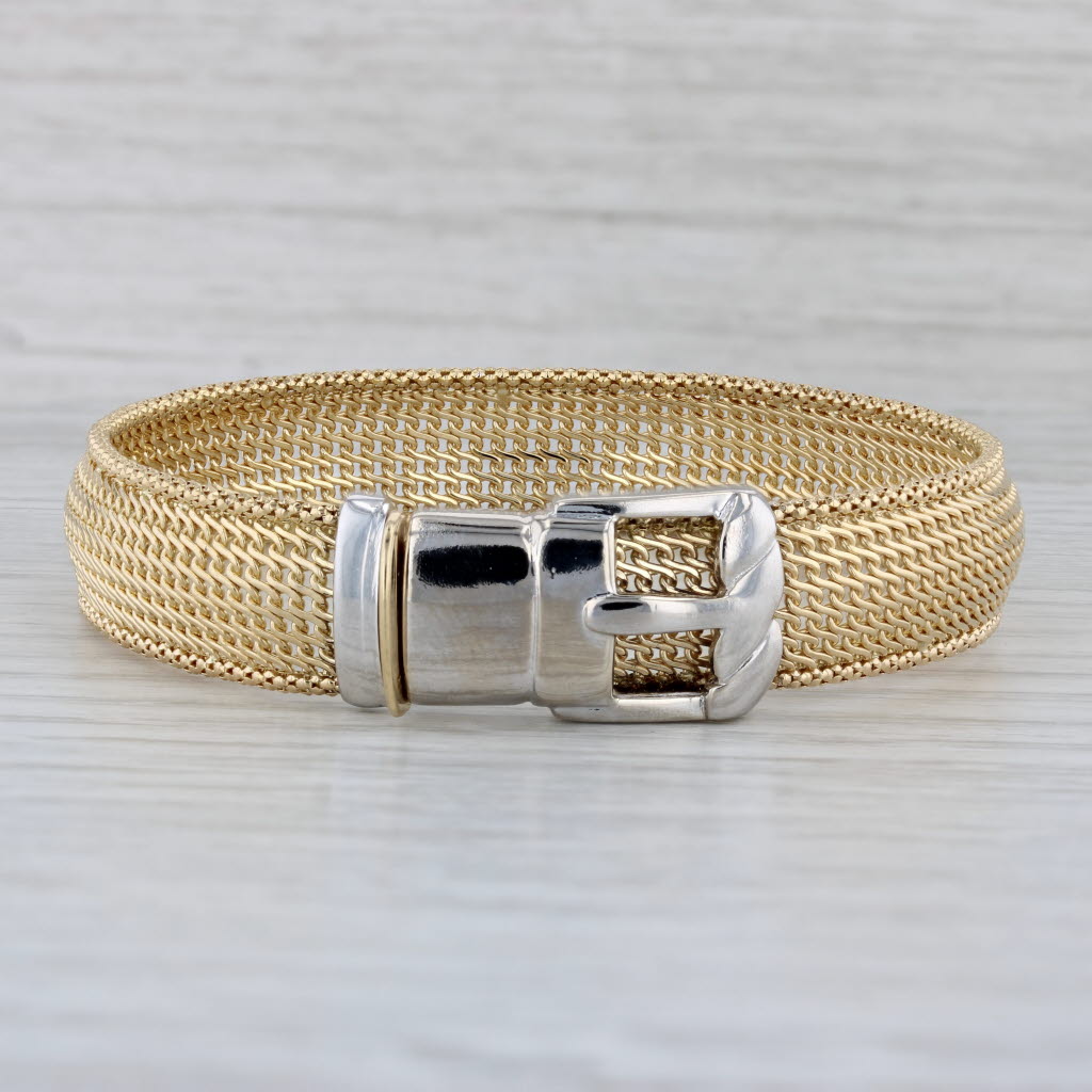 Gray Belt Buckle Bracelet 18k Yellow White Gold Mesh Band 7.25"