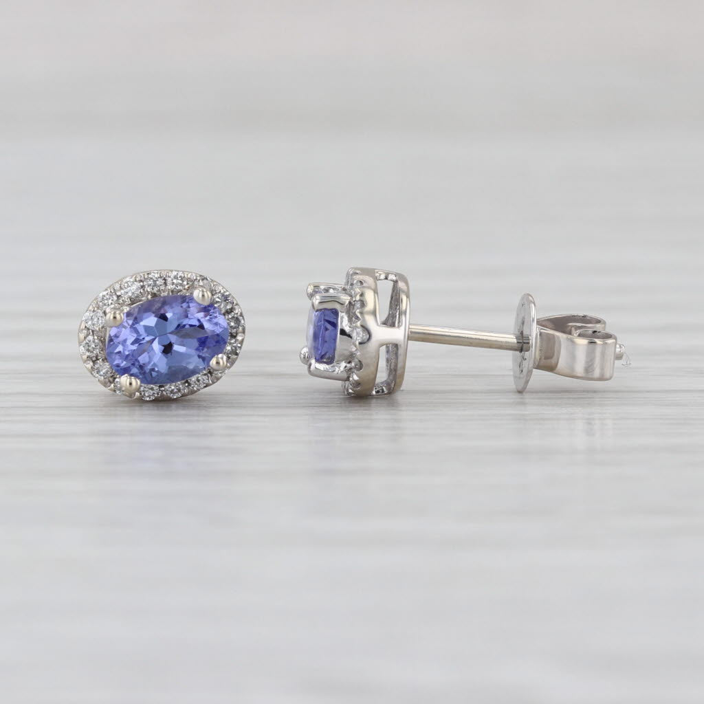 0.82ctw Oval Tanzanite Diamond Halo Stud Earrings 14k White Gold Studs
