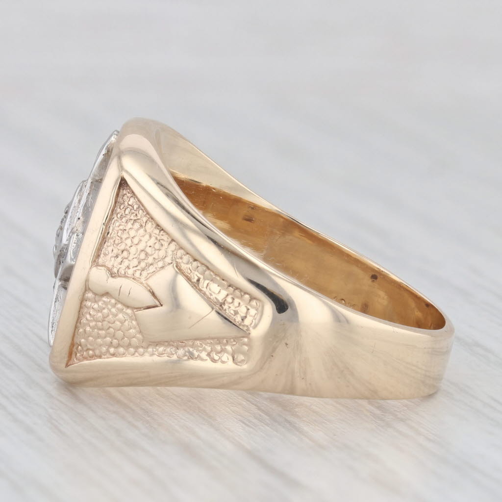 Light Gray 0.10ctw Diamond Masonic Signet Ring 10k Gold Size 10.25 Square Compass Tools