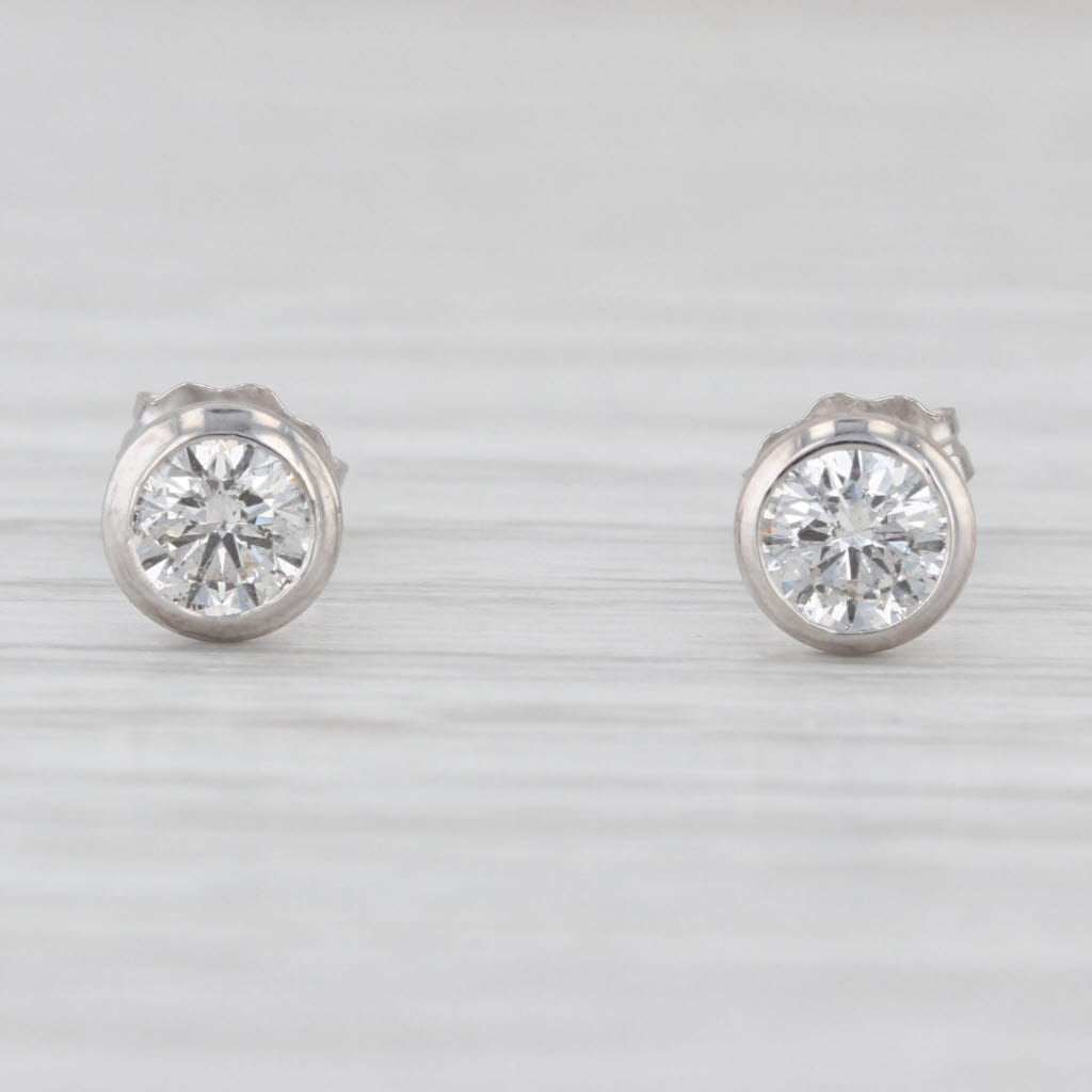 New 0.60ctw Round Brilliant Diamond Solitaire Stud Earrings 14k White Gold Studs