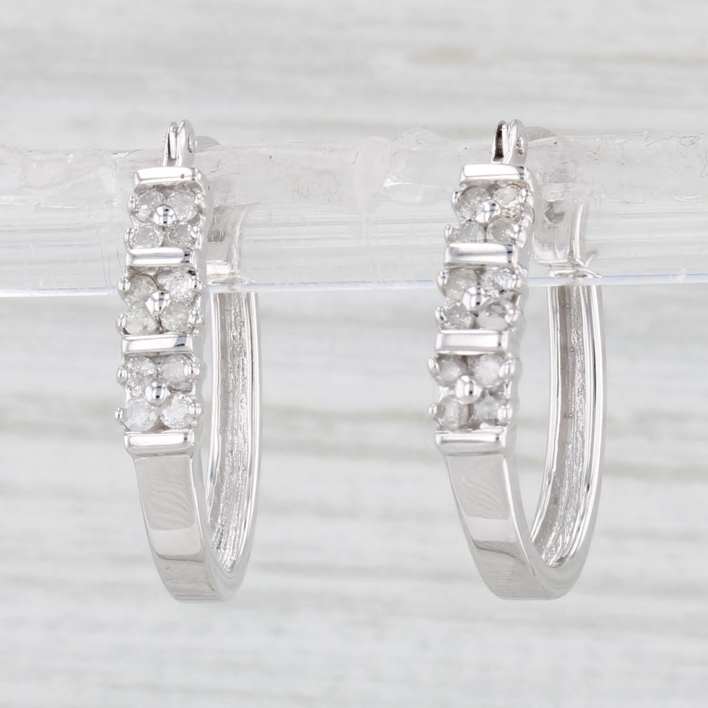 Light Gray 0.20ctw Diamond Journey Oval Hoop Earrings 14k White Gold Snap Top Hoops