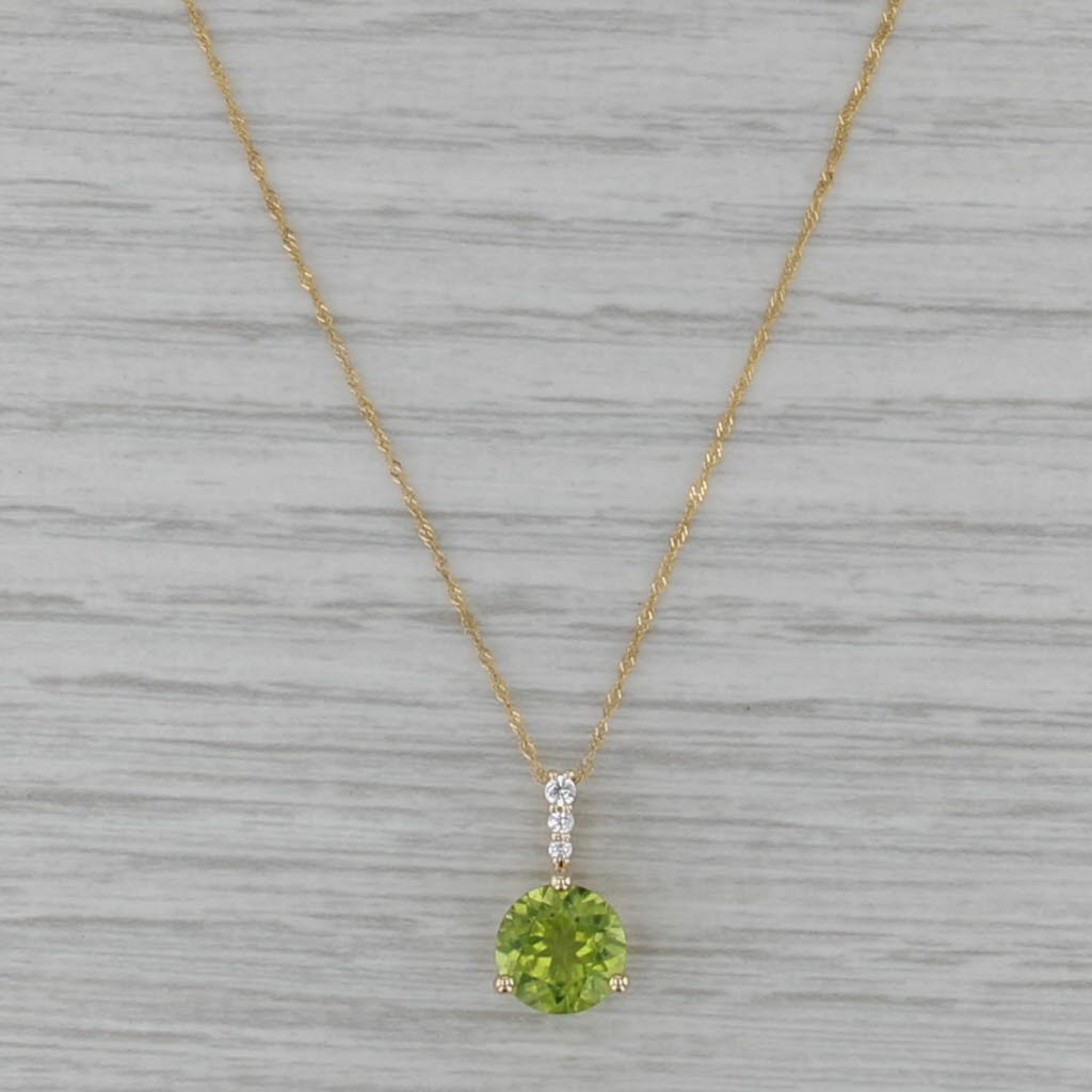 2.15ctw Peridot White Sapphire Pendant Necklace 10k Yellow Gold 18.25"
