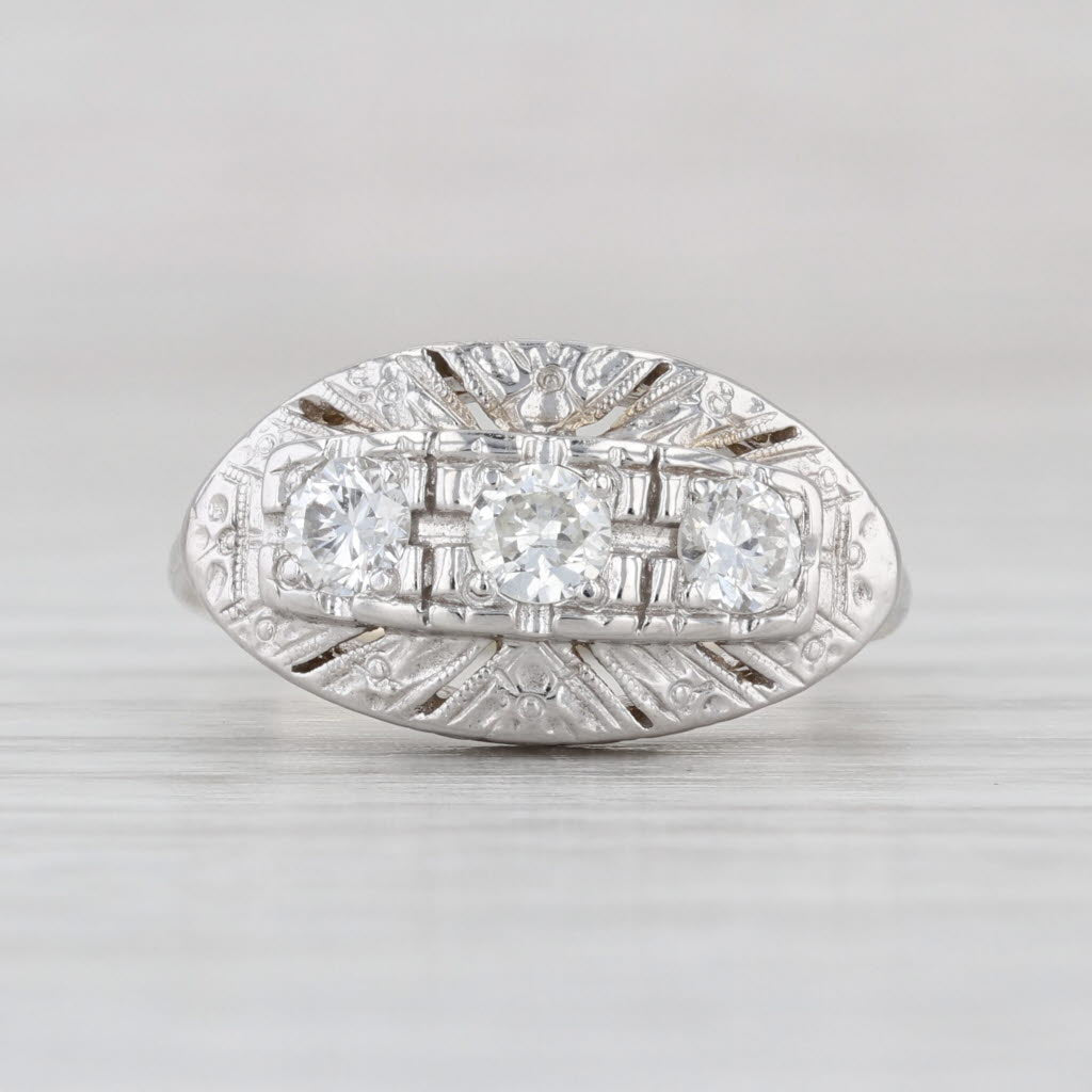 Vintage 0.45ctw Diamond 3-Stone Princess Ring 10k White Gold Size 4.5