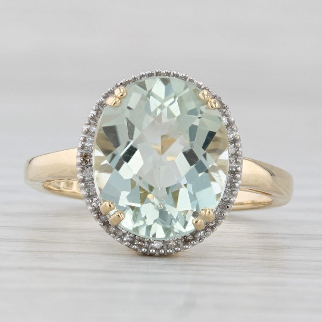 Light Gray 4.64ctw Prasiolite Diamond Halo Ring 10k Yellow Gold Size 7 Green Amethyst