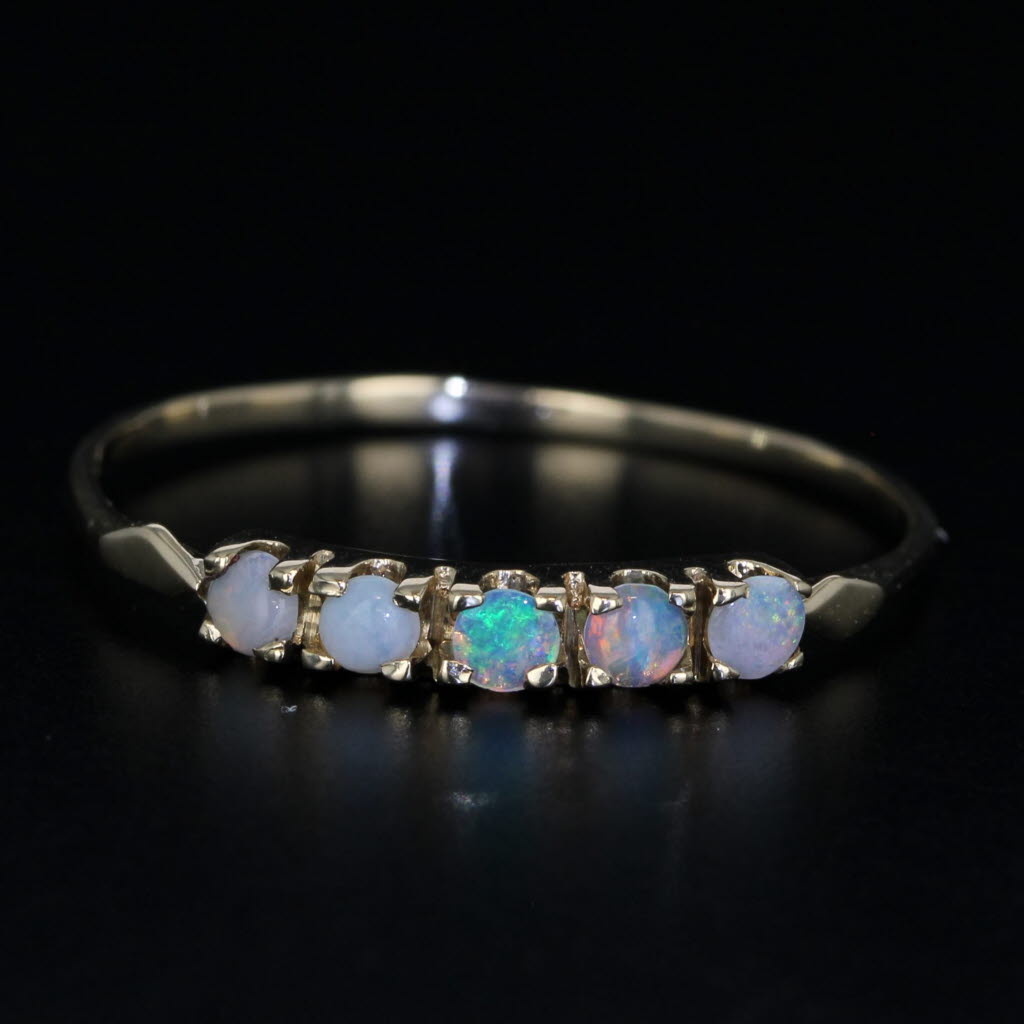 Black Round Opal 5-Stone Ring 14k Yellow Gold Size 9.5 Stackable