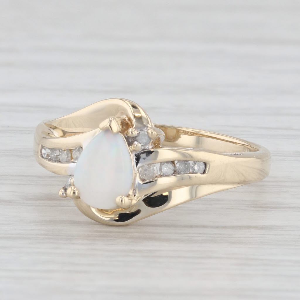 Light Gray Pear Opal Diamond Ring 10k Yellow Gold Size 7.25