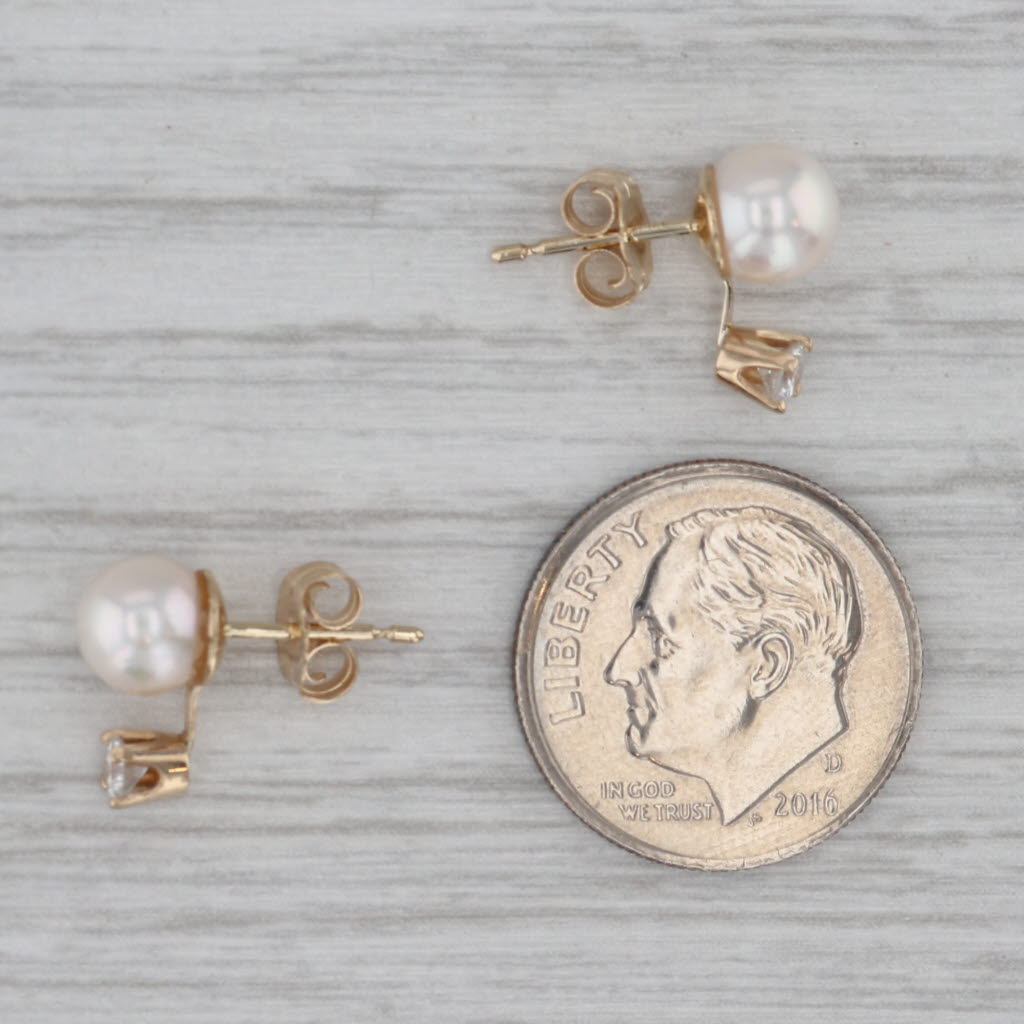 Gray Cultured Pearl 0.18ctw Diamond Stud Earrings 14k Yellow Gold