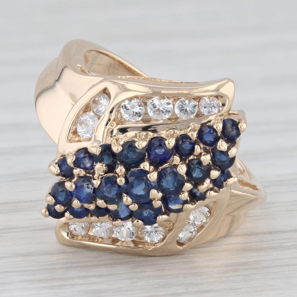 Gray 1.20ctw Blue & White Sapphire Cluster Bypass Ring 14k Yellow Gold Size 6