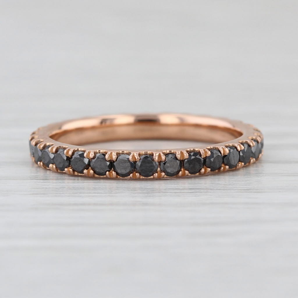 0.80ctw Black Diamond Eternity Ring 18k Rose Gold Size 5.5 Stackable Band