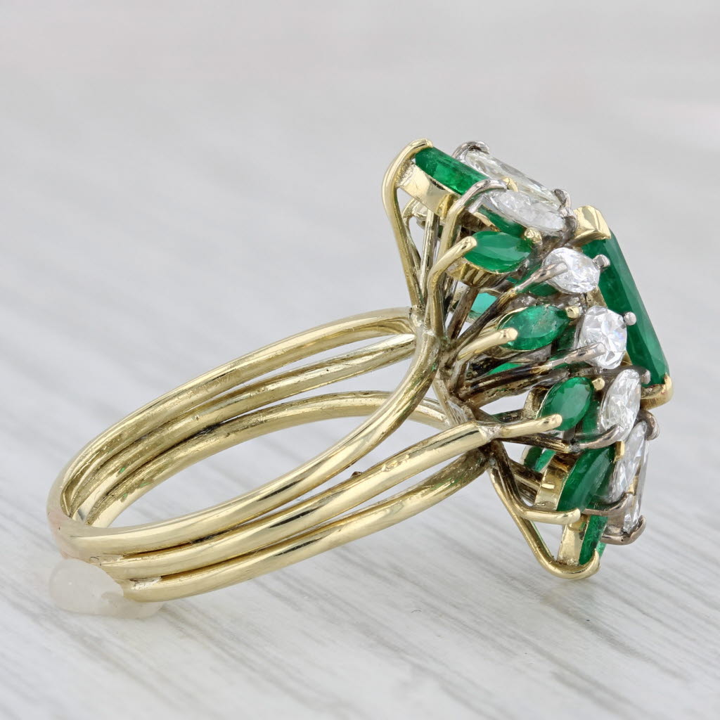 Light Gray 2.64ctw Emerald Diamond Cluster Ring 18k Yellow Gold Size 7 Cocktail