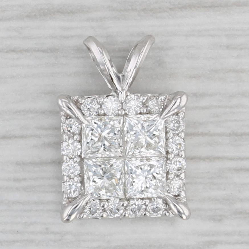 Gray 0.76ctw Princess Diamond Halo Pendant 14k White Gold