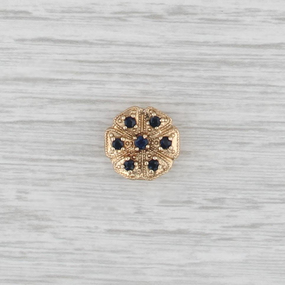Old Victoria 0.39ctw Blue Sapphire Flower Slide Bracelet Charm 14k Yellow Gold