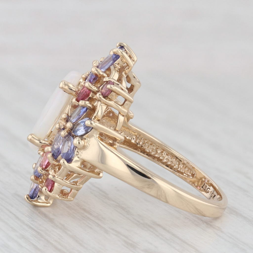 Light Gray Opal 1.72ctw Pink Tourmaline Tanzanite Cluster Ring 10k Yellow Gold Size 6