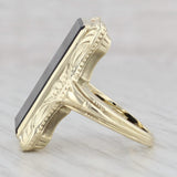 Light Gray Vintage Floral Onyx Ring 14k Yellow Gold Size 4.5 Rectangle Statement