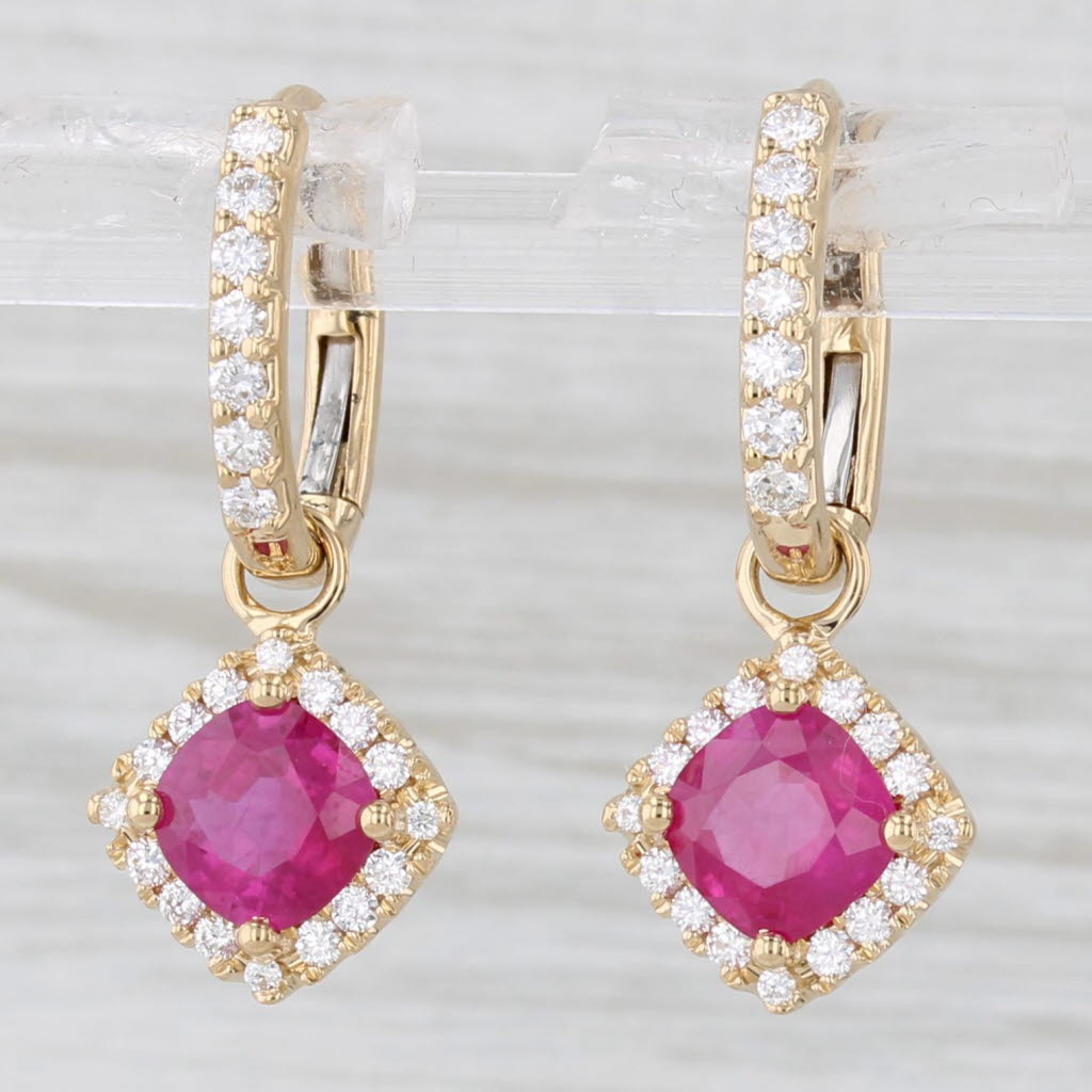 Light Gray Gem Zar 2.62ctw Ruby Diamond Halo Convertible Hoop Charm Earrings 18k Gold