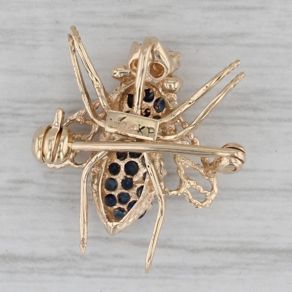 Gray 0.31ctw Blue Sapphire Diamond Bumble Bee Pin Pendant 14k Yellow Gold Brooch