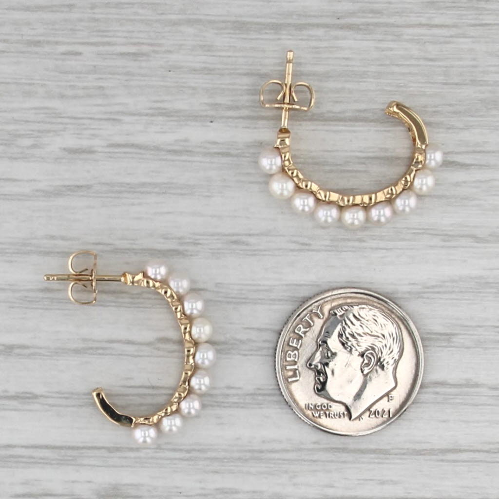Cultured Pearl J-Hook Earrings 14k Yellow Gold Half Hoop Drops