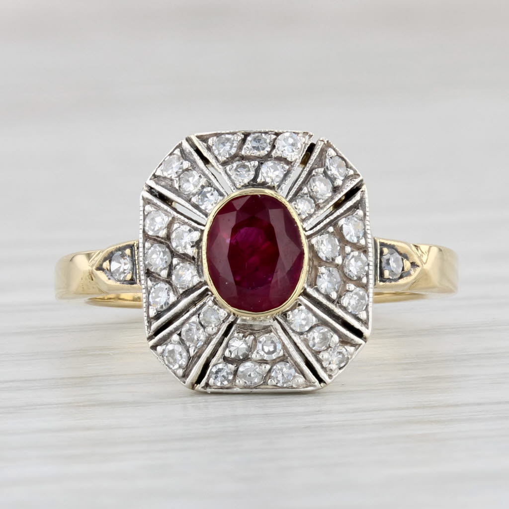 Light Gray 1.05ctw Ruby Diamond Ring 18k Yellow Gold Silver Size 7.5 Engagement Gasia