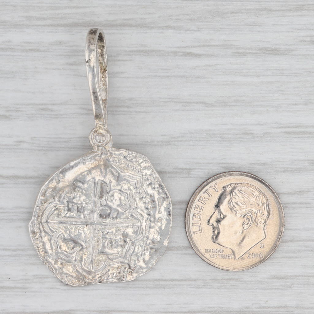 Light Gray Large Ancient Coin Copy Pendant Sterling Silver