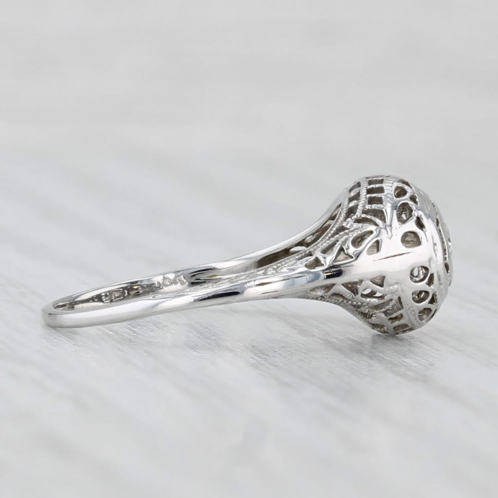 Light Gray Art Deco Diamond Solitaire Filigree Ring 18k 14k White Gold Size 5.25