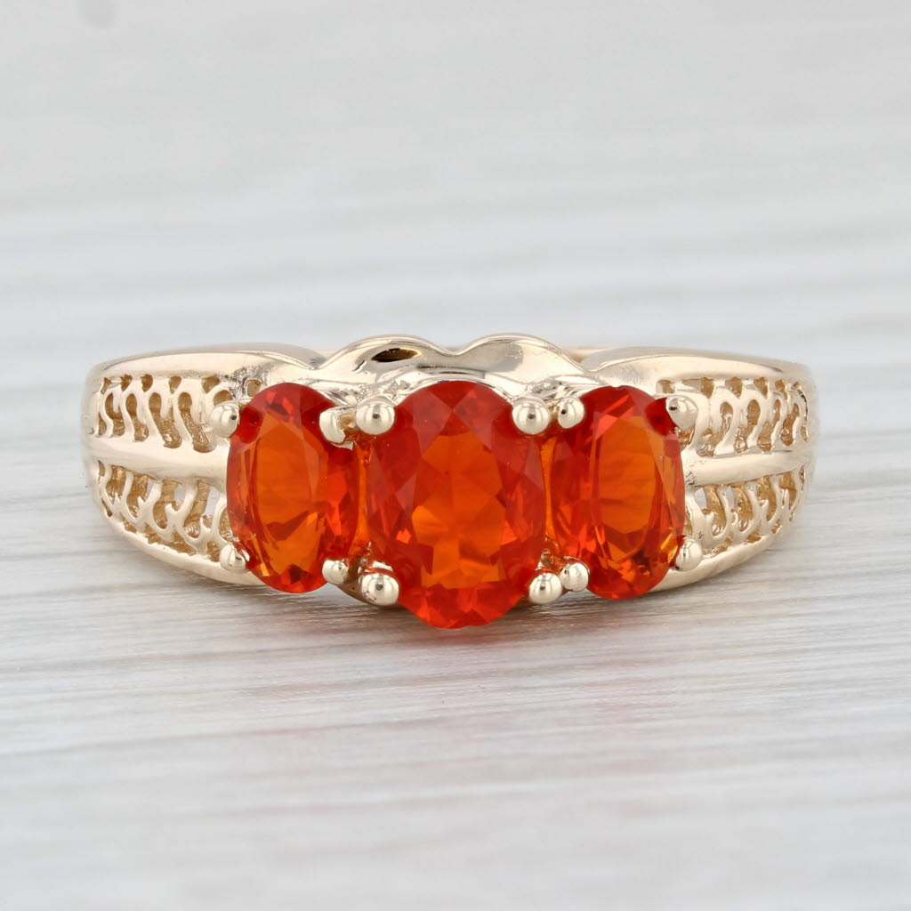 Light Gray 1.10ctw Orange Fire Opal Ring 14k Yellow Gold Size 8 Oval 3-Stone