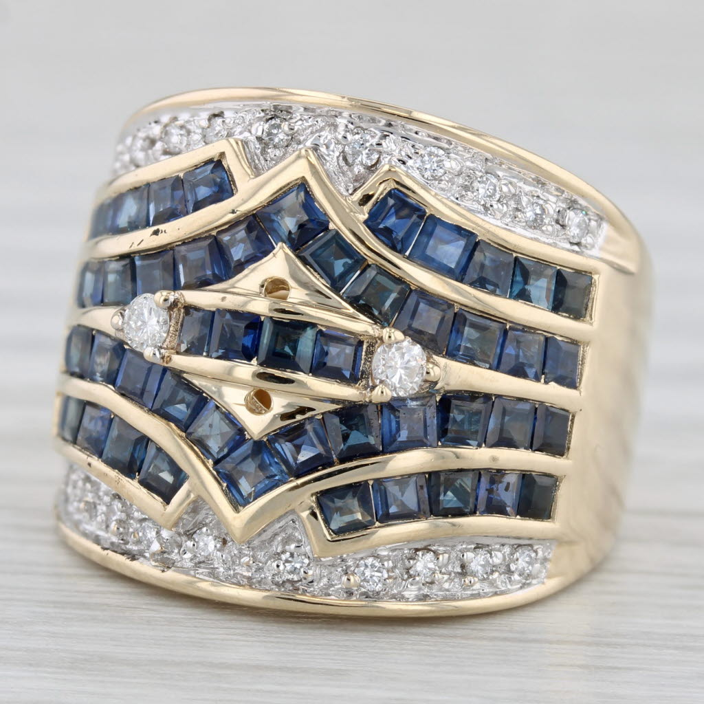 Light Gray 2.16ctw Blue Sapphire Diamond Cocktail Ring 14k Yellow Gold Size 8