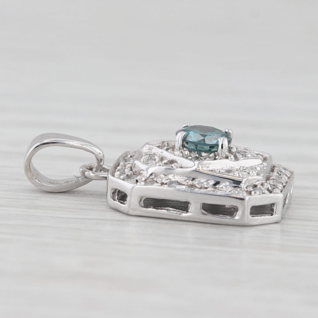 Light Gray 0.43ctw Teal Green White Diamond Pendant 14k White Gold