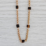 Vintage Tiger's Eye Bead Cable Chain Necklace 14k Yellow Gold 30.5" Long