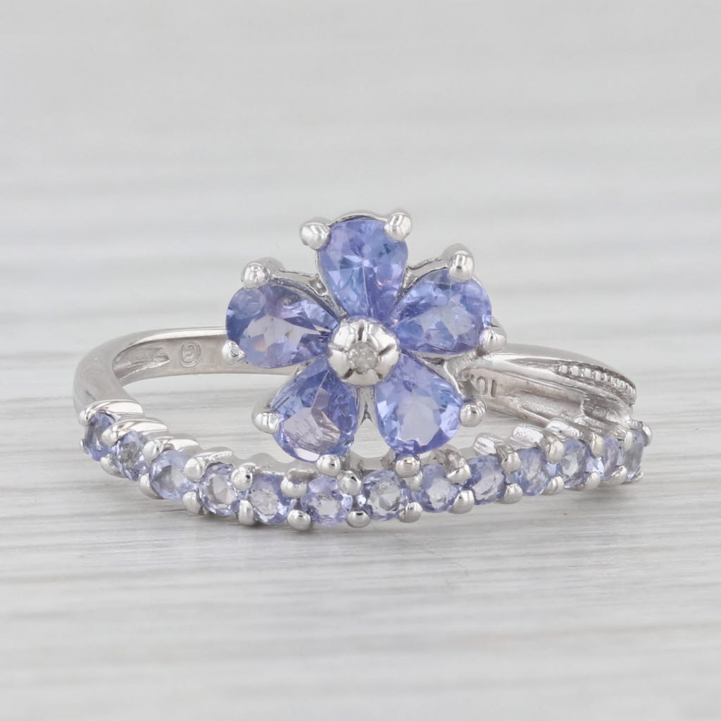 Light Gray 1ctw Tanzanite Flower Diamond Ring 10k White Gold Size 6