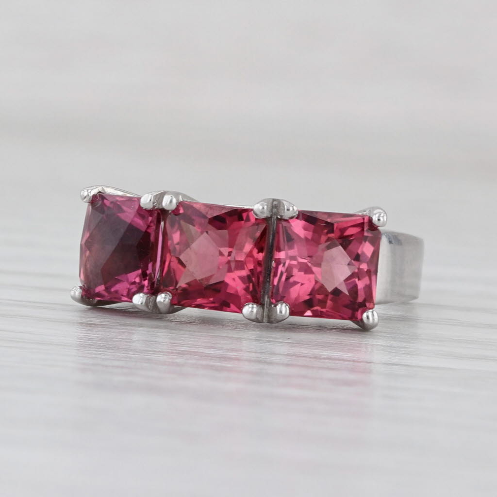 2.85ctw Pink Tourmaline 3-Stone Ring 14k White Gold Size 4.5