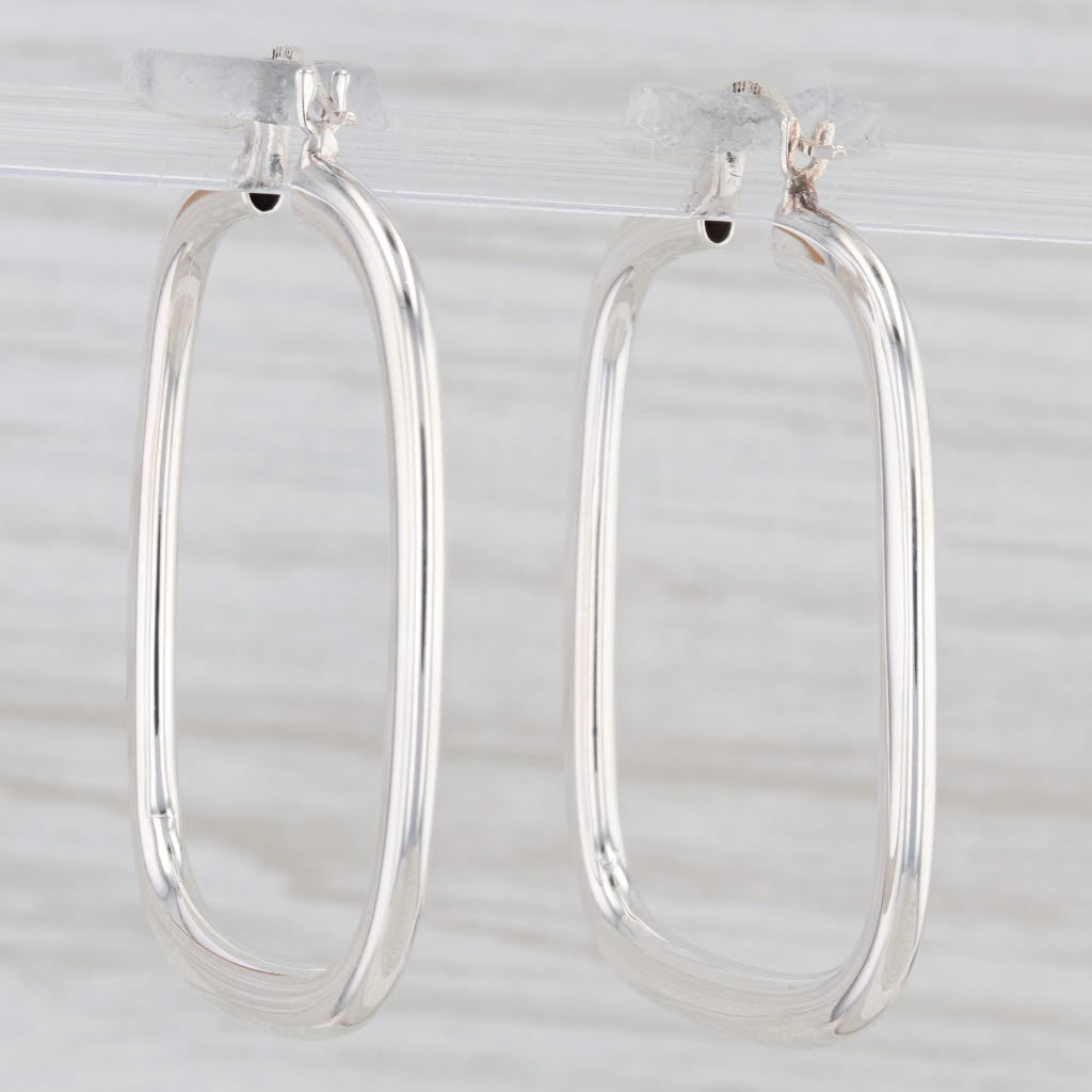 Light Gray Square Hoop Earrings Sterling Silver Snap Top Pierced Hoops